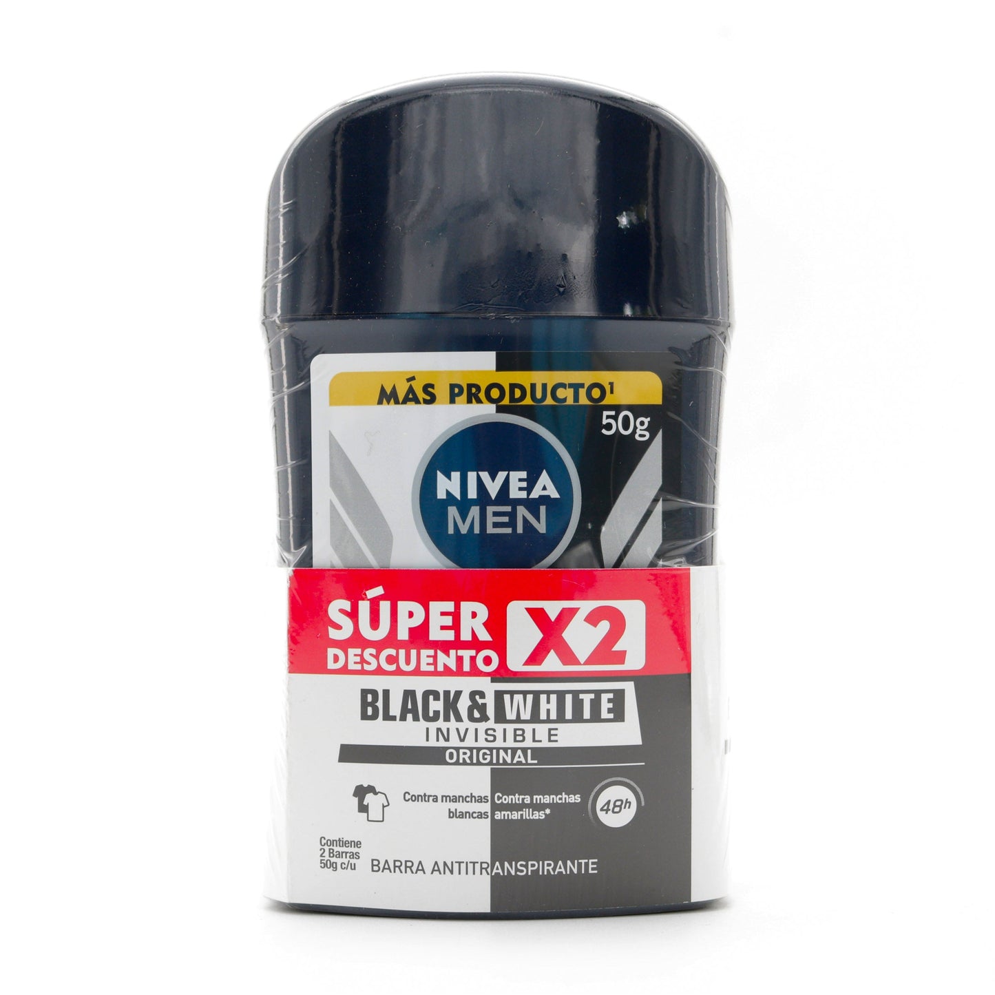 2 Desodorante Nivea Barra Black White Hombre 50 Gr