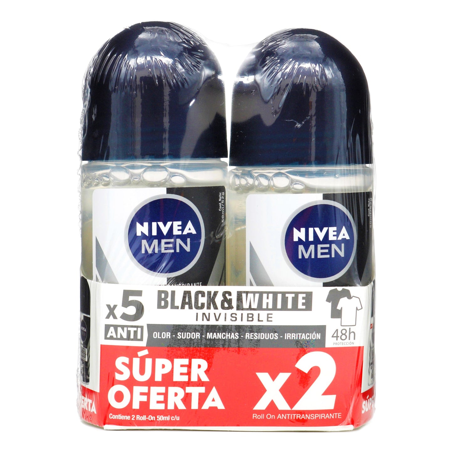 2 Desodorante Nivea Rol Inv Black White 50 Ml Hombre