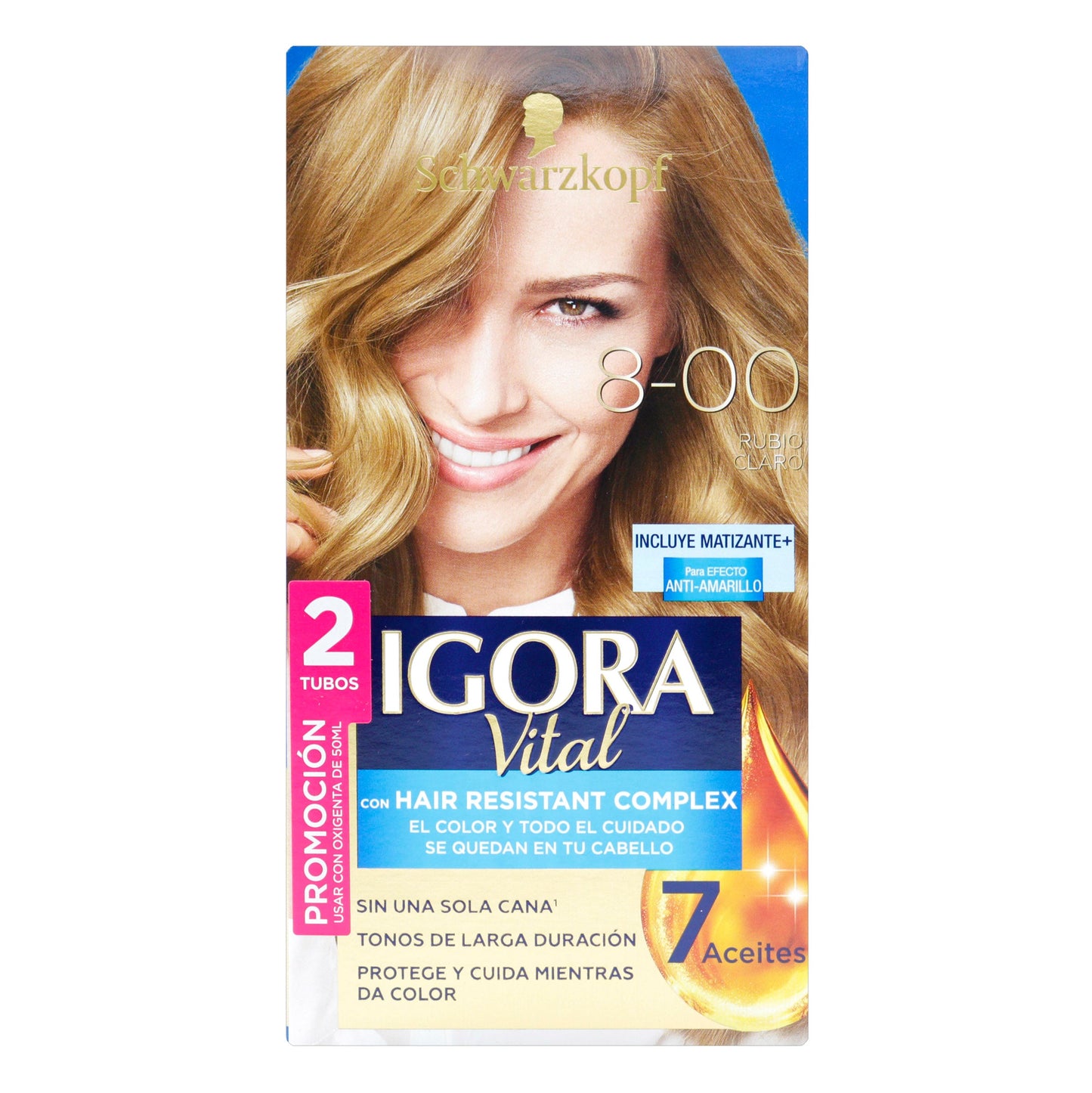 Tinte Igora Vital Kit 8-00 2 Tubos Rubio Claro