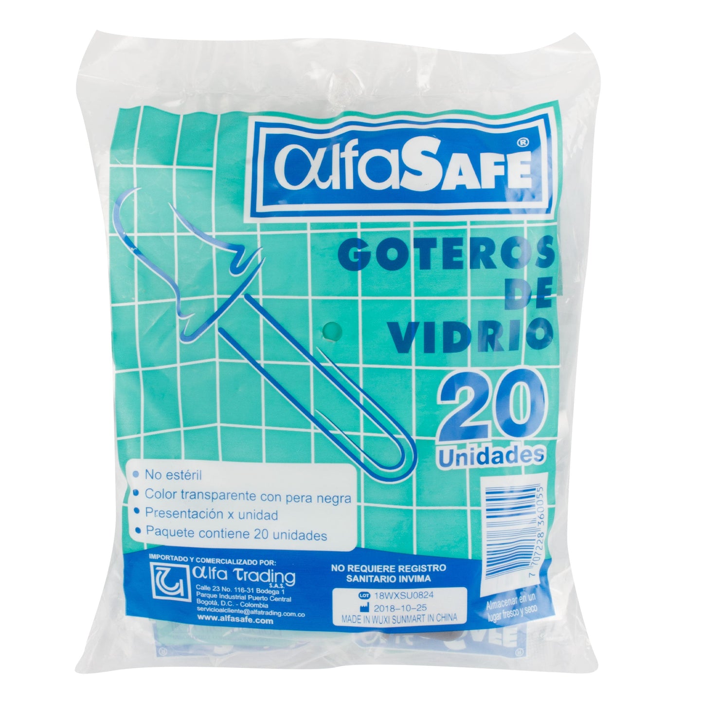 Gotero De Vidrio Alfa Bolsa 20 Unidades