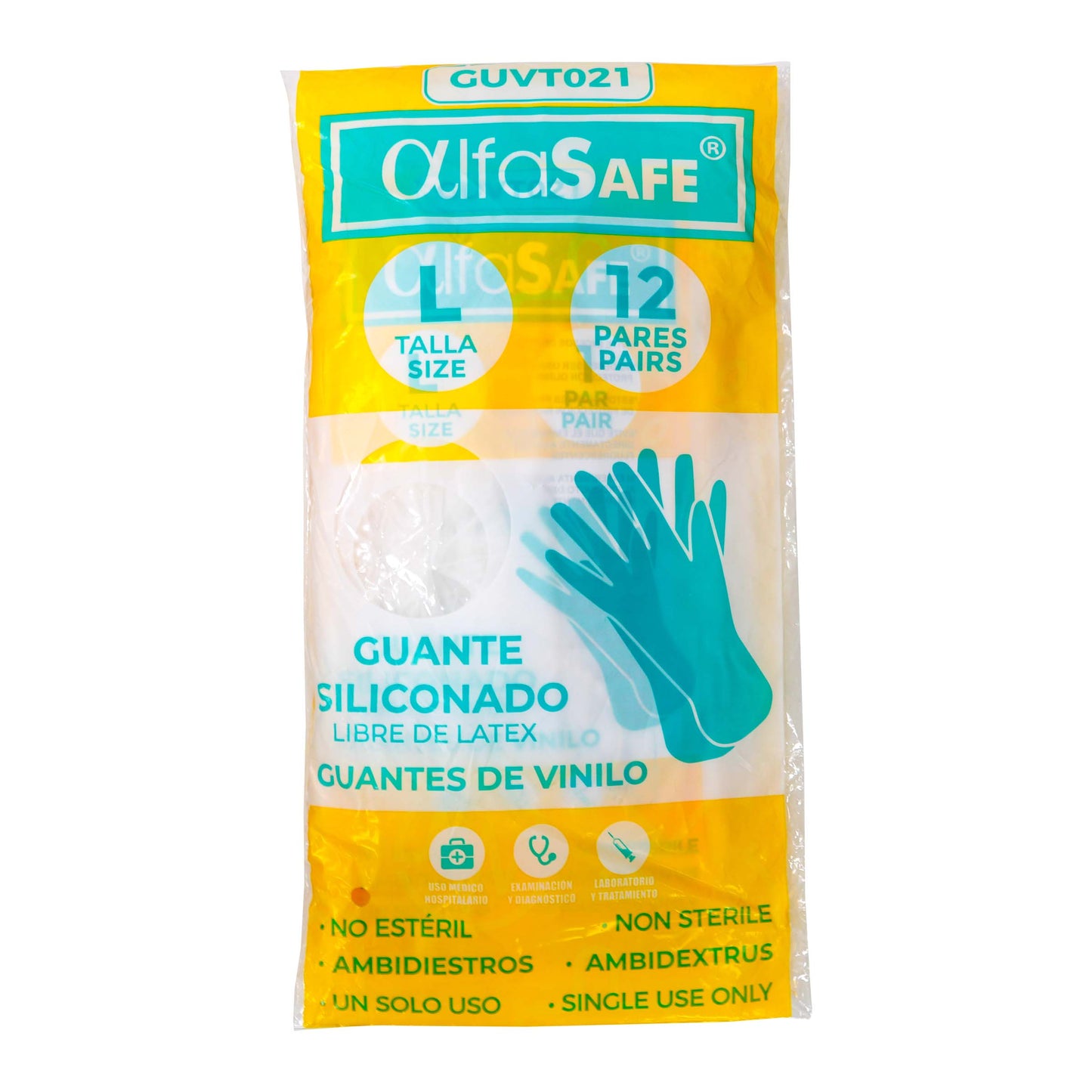 Guantes Alfasafe Vinilo Talla L 12 Unidades