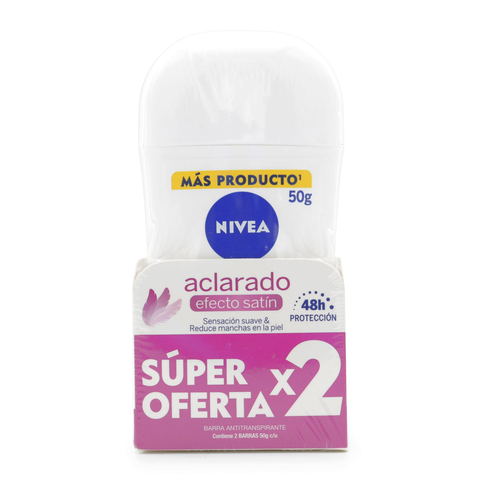 2 Desodorante Nivea Barra Aclarado Efecto Satin 50 Gr 