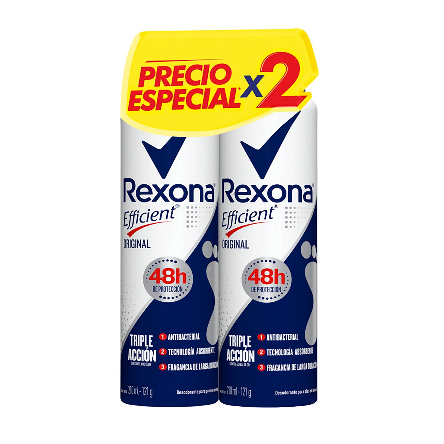 2 Talco Rexona Efficient Original Spray 210 Ml 