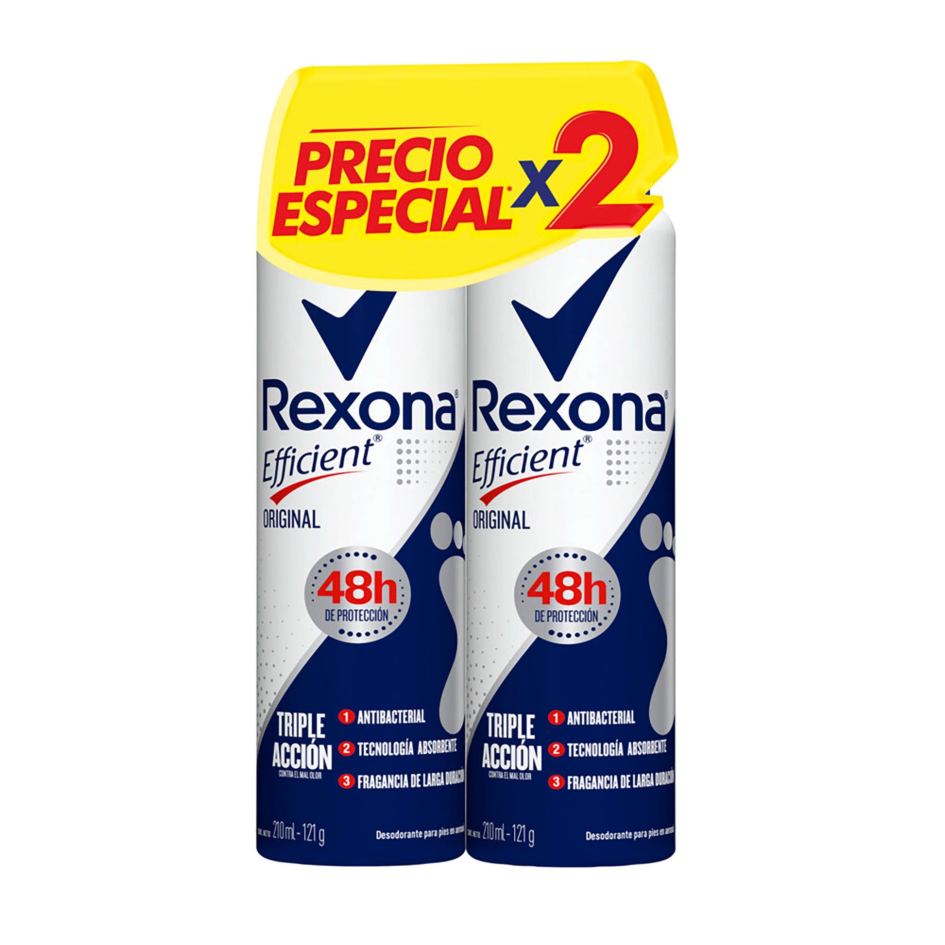 2 Talco Rexona Efficient Original Spray 210 Ml 