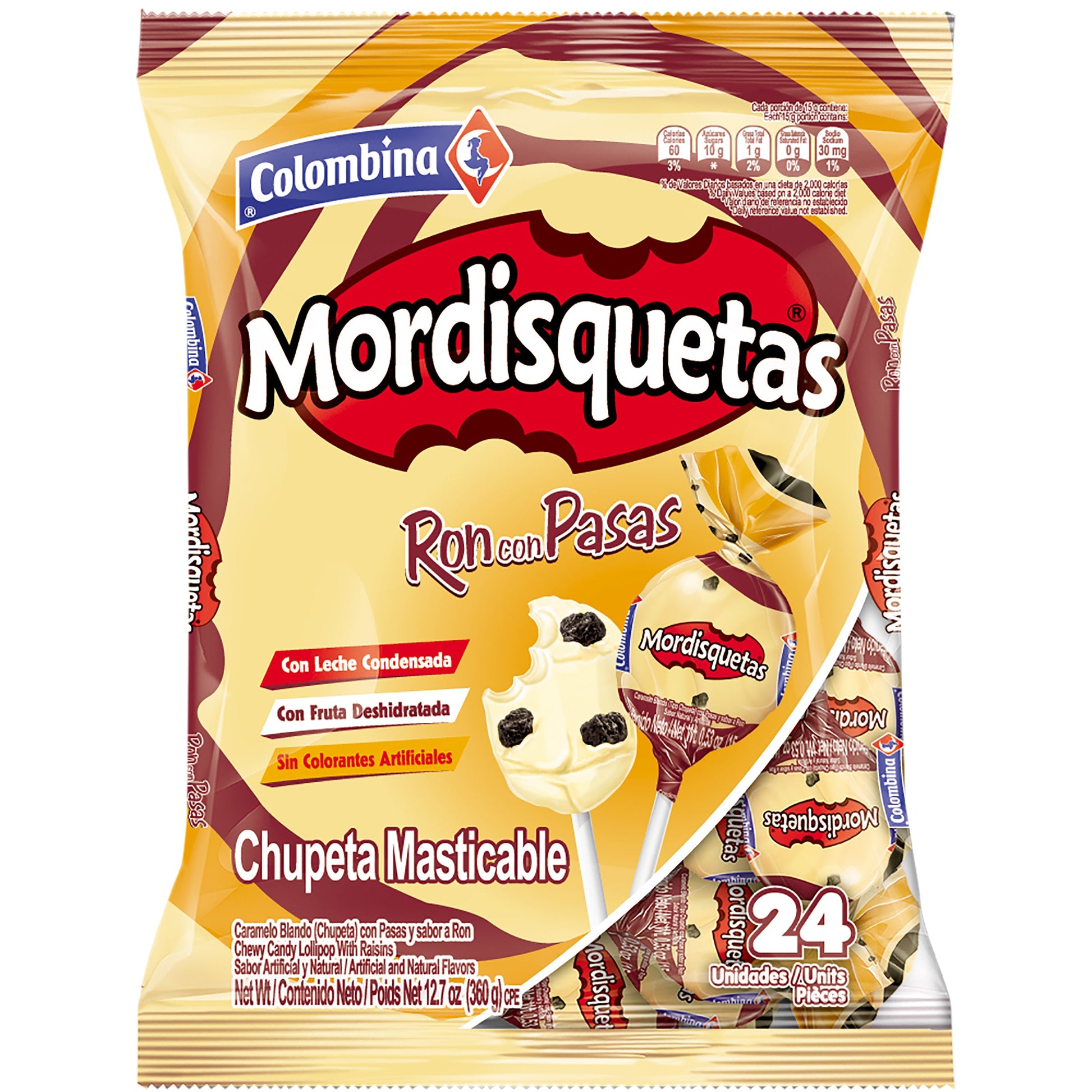 Chupeta Mordisquetas Ron Pasas 24 Unidades