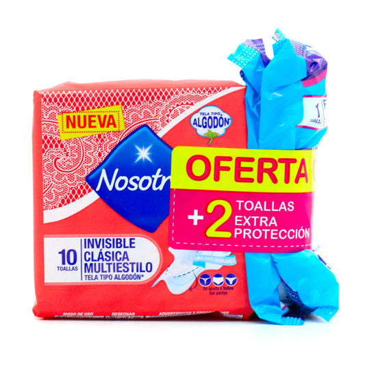 Toalla Nosotras Invisible Clasica Multiestilo 10 Unidades + 5 Protectores