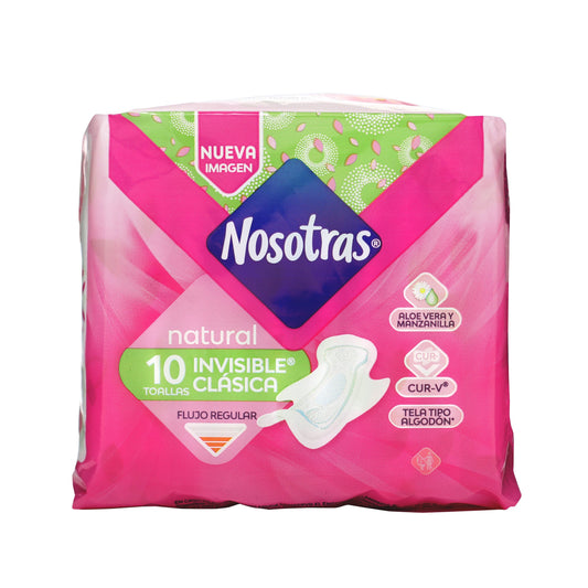 Toalla Nosotras Natural Invisible Clasica Tela 10 Unidades