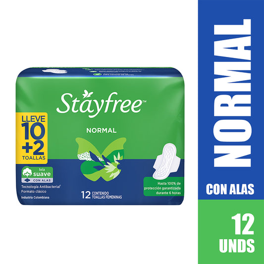 Toalla Stayfree Especial Alas Pack 12 Unidades