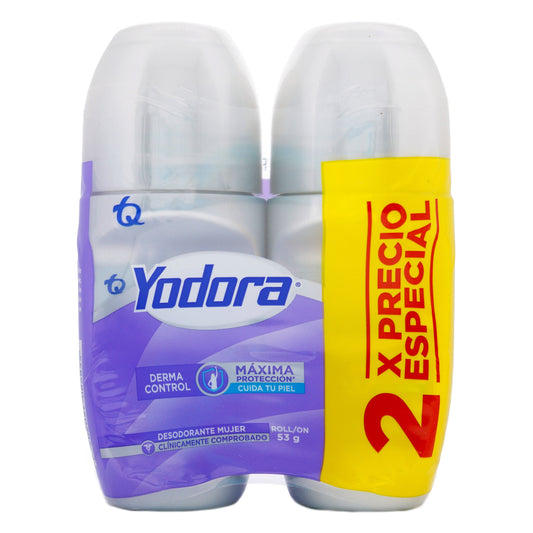 2 Desodorante Yodora Roll Derm Contro 53Gr Mujer