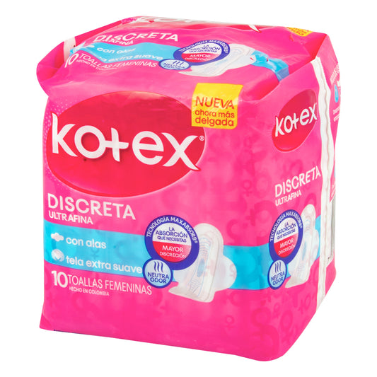 Toalla Kotex Discreta Tela 10 Unidades