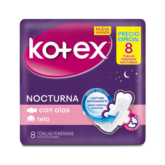 Toalla Kotex Nocturna Tela 8 Unidades 