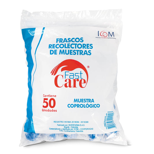 Frasco Recolector Muestra Coprologico 50 Unidades