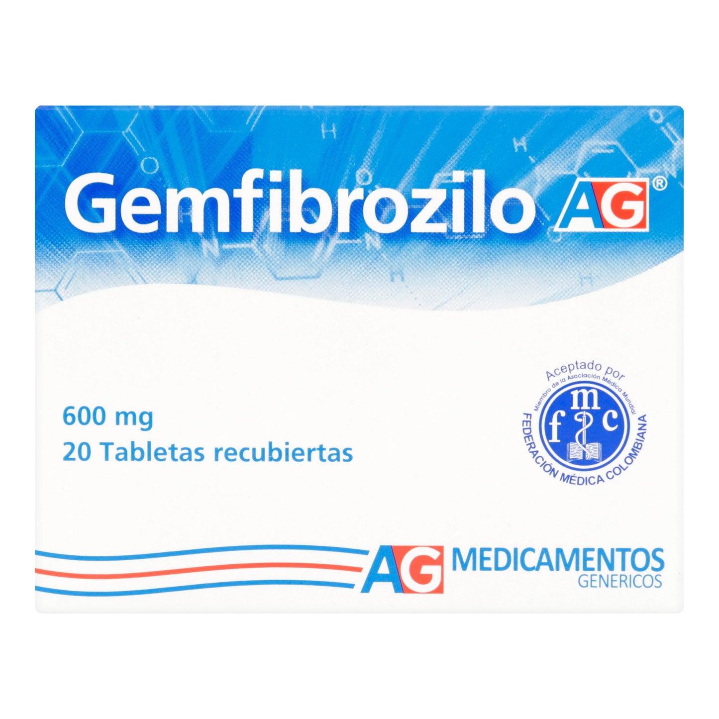 Gemfibrozilo 600 Mg 20 Tabletas Ag