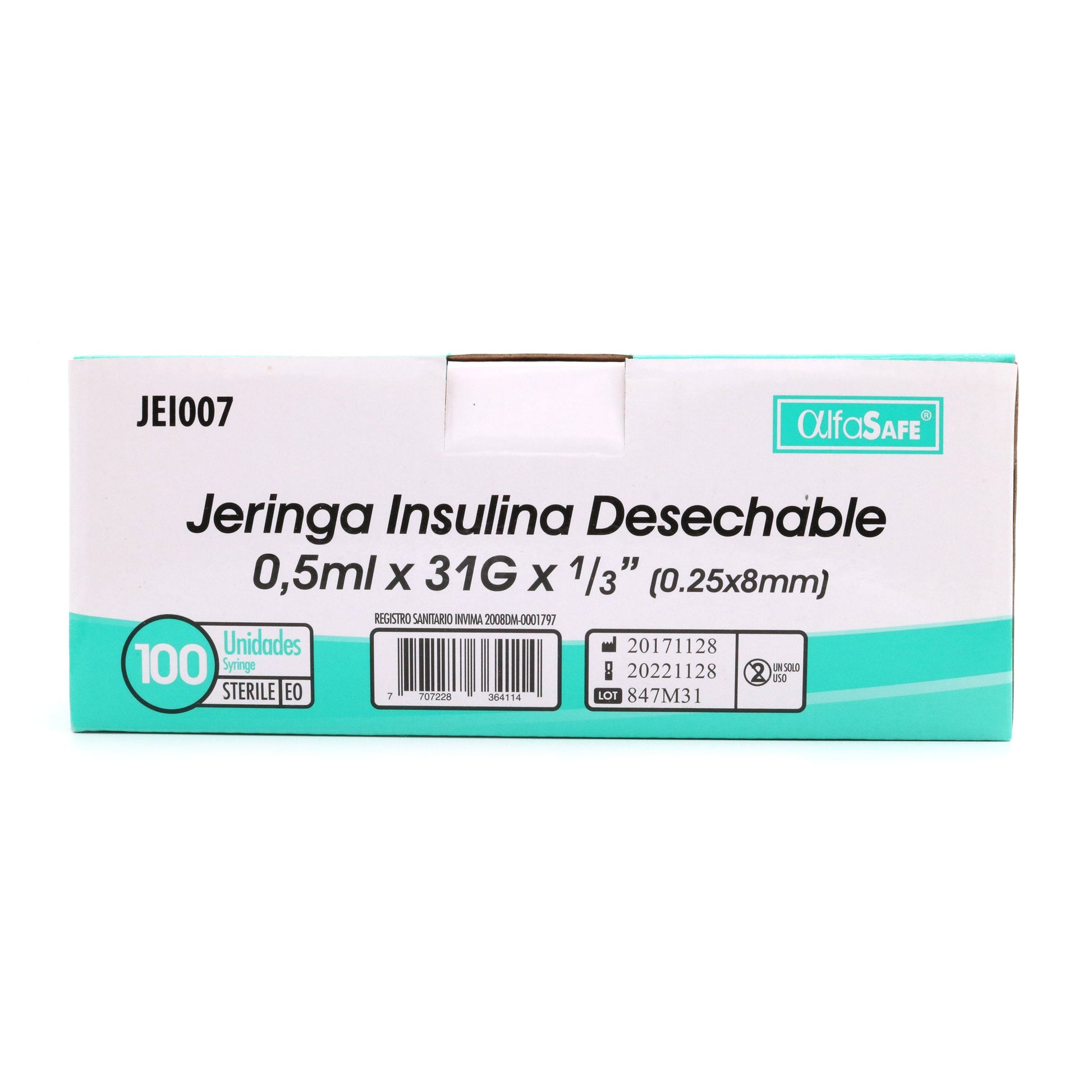 Jeringa Alfa Insulina 0.5 Ml 31Gx1/3(8Mm) 100 Unidades