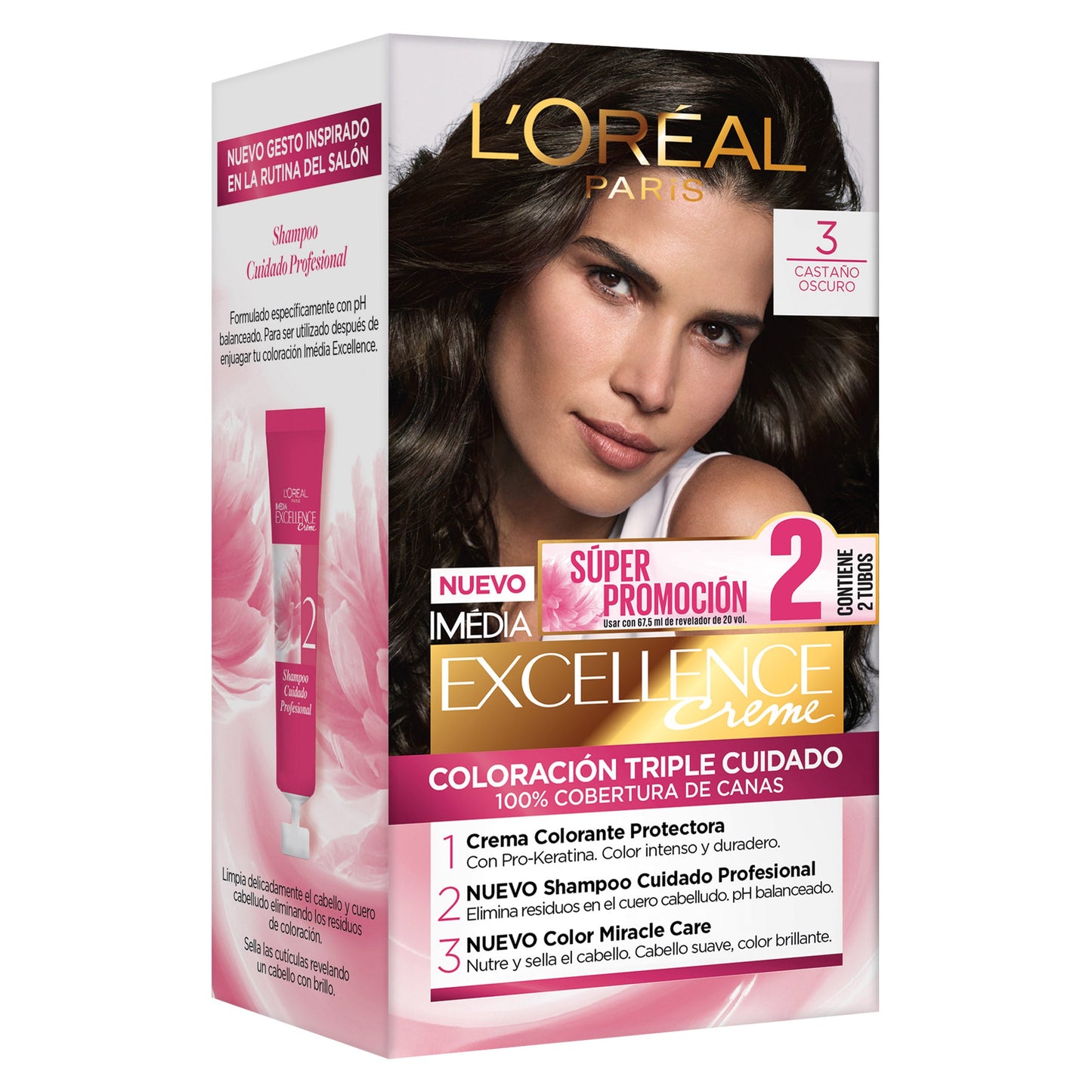 2 Tubos Tinte Excellence Loreal 3 Castano Oscuro